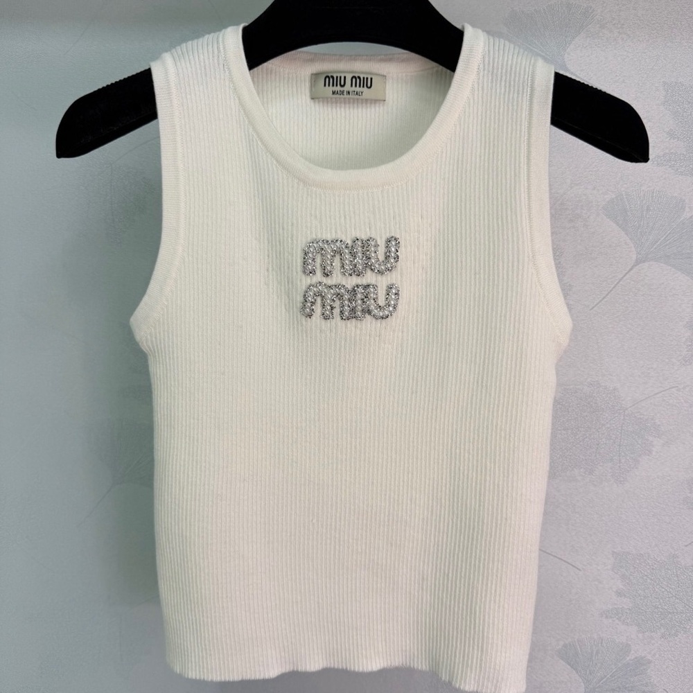 Miu Miu Crystal Logo Ribbed Tank Top ✨